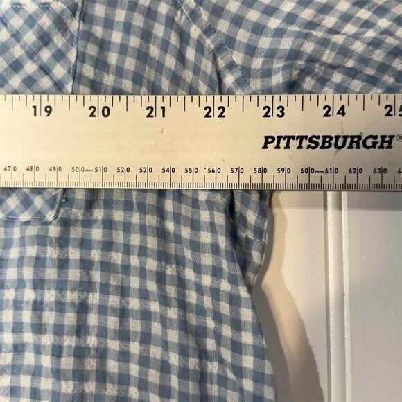 Rafaella XL Blue White Gingham Button Front Shirt Stretch Cotton Blouse Cottage - Picture 4 of 9